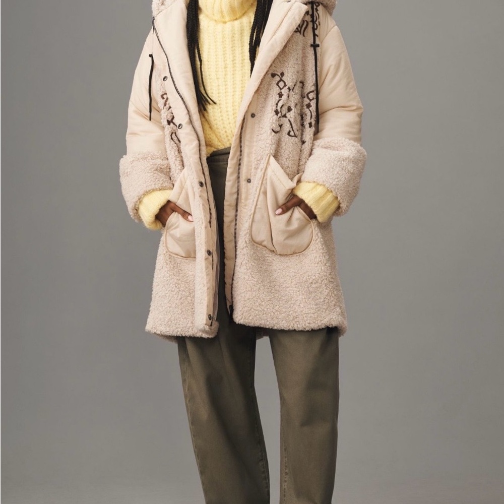 Pilcro x Anthropologie Embroidered Hooded Sherpa Coat - Picture 3 of 9